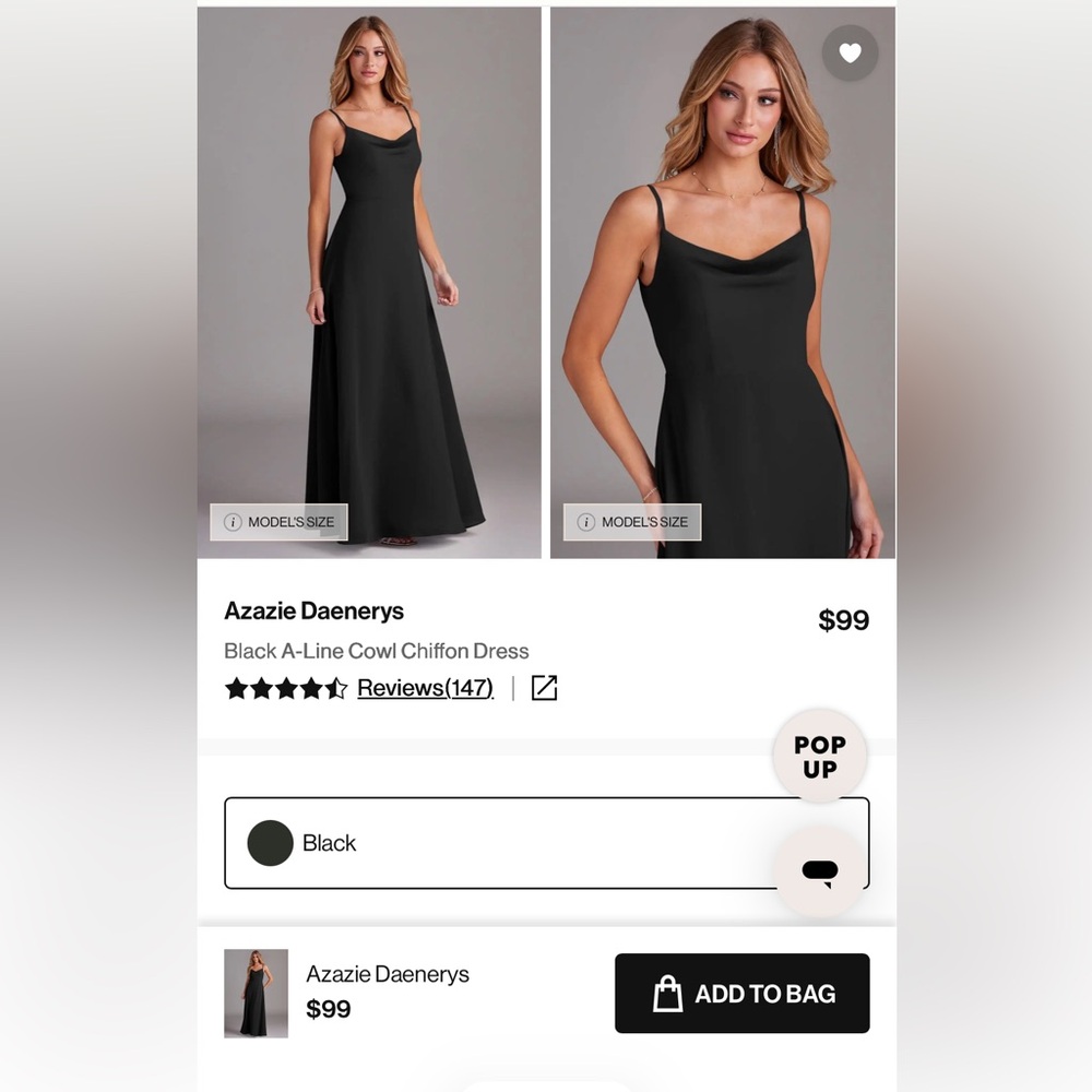 Azazie Black Maxi Dress with Cowl Neckline
